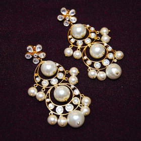 Pearl Kundan Dangler Earrings